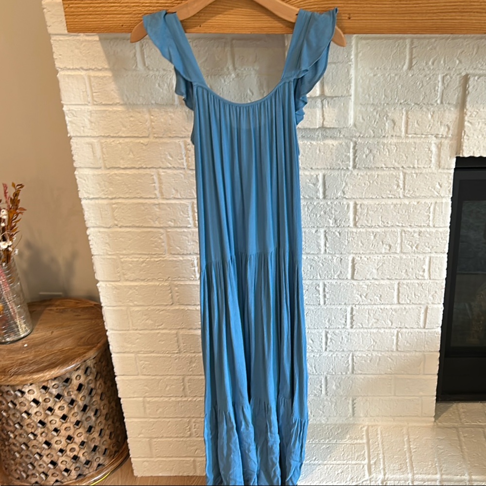 BB Dakota Blue Pleated Maternity Dress